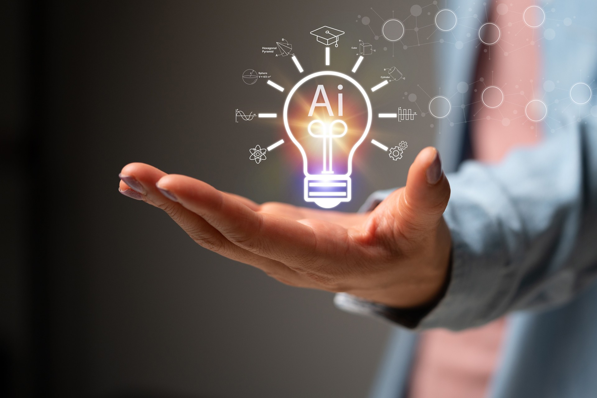 Education technology concept. EdTech. AI (Artificial Intelligence).Webinar Online Courses. lightbulb showing graduation hat, and education icons. Internet education course degree, Idea of learning online class.